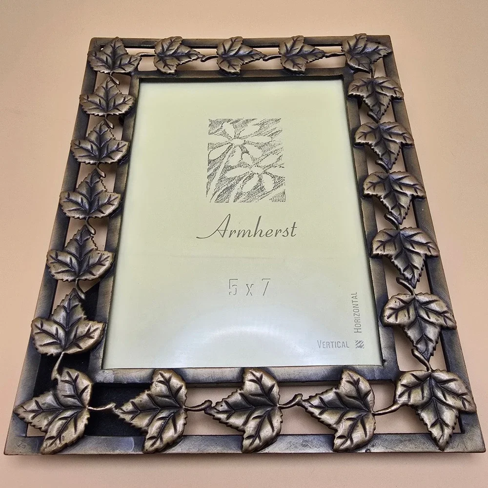 Armherst 5x7 Metal Leaf Photo Frame Antiqued Bronze Maple Leaves Vertical Horiz